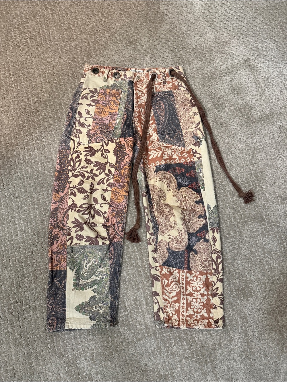Free People Printed Moxie Low Slung Barrel Jean